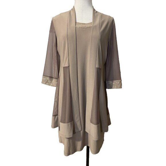 R & M RICHARDS PM Taupe Brown Jacket Dress Shimmer Wedding Party Cruise NEW - Picture 5 of 16